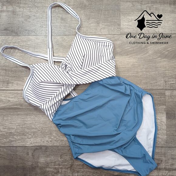 Eomenie Cross Front Tie Back Cut Out One Piece Swimsuit Size M - Picture 3 of 7